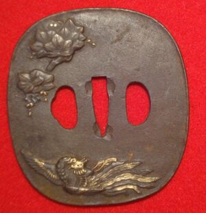 JAPANESE IRON SWORD TSUBA WITH GOLD INLAYS