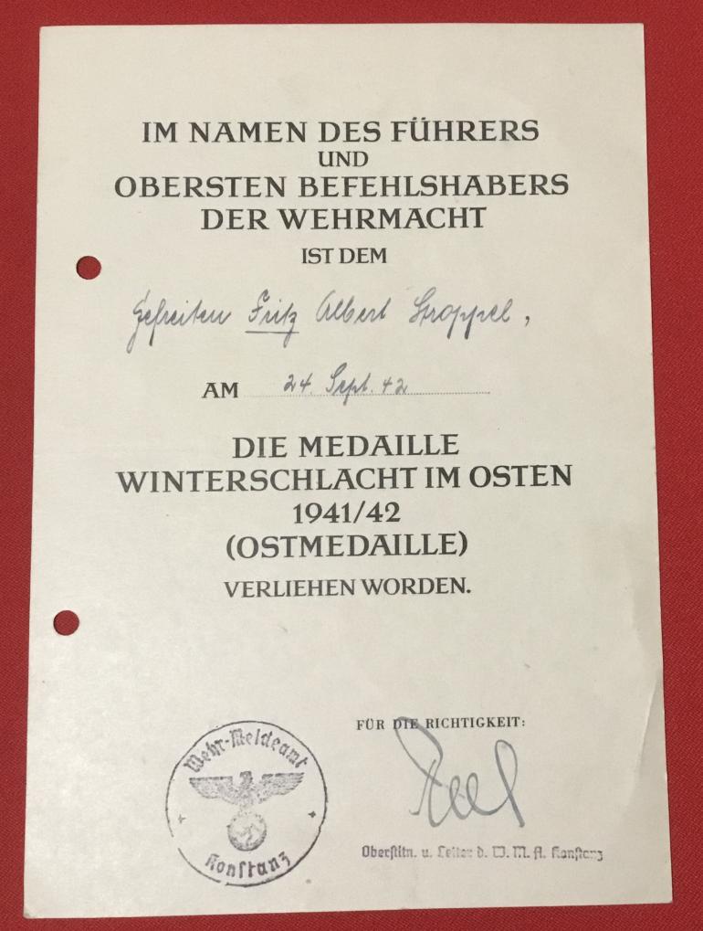 AWARD DOCUMENTS TO GEFRITEN FRITZ STROPPEL - Image 2