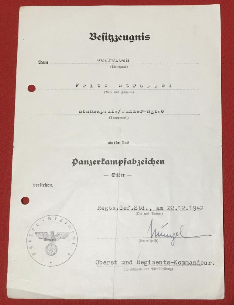 AWARD DOCUMENTS TO GEFRITEN FRITZ STROPPEL - Image 3