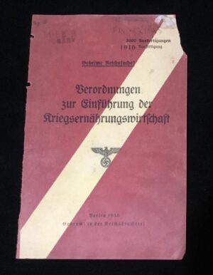 BOOK COVER FOR GERMAN WAR FOOD MARKED SECRET REICH SUBJECT