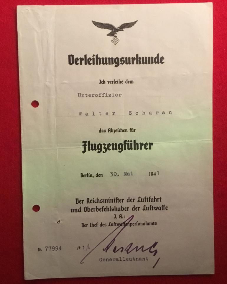 LUFTWAFFE PILOT'S DOCUMENTS