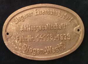 GERMAN RAILROAD WORKS SIEGENER EISEHBAHNBEDARF PLAQUE