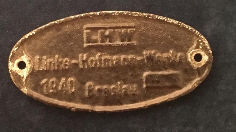 GERMAN L.H.W. RAILROAD CAR BUILDER PLAQUE