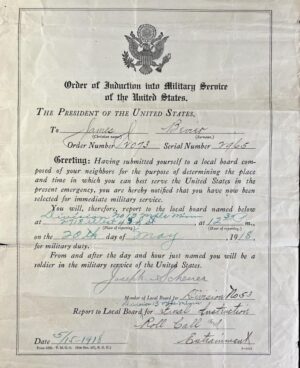 Pvt JAMES BEVIER WWI KIA PAPERWORK